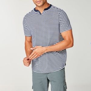 STRIPE JERSEY RAZOR NOTCH NECK CREW
